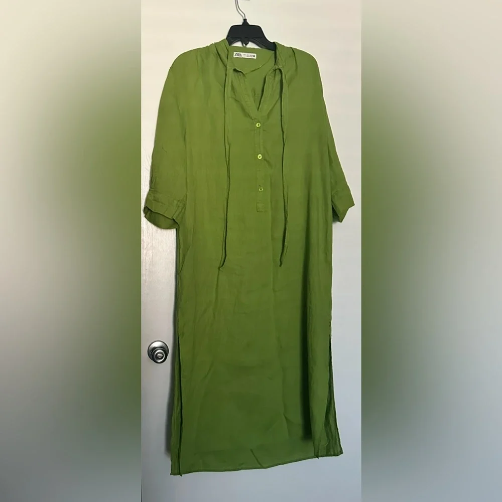 ZARA 100%LINEN MIDI DRESS - Picture 3 of 6